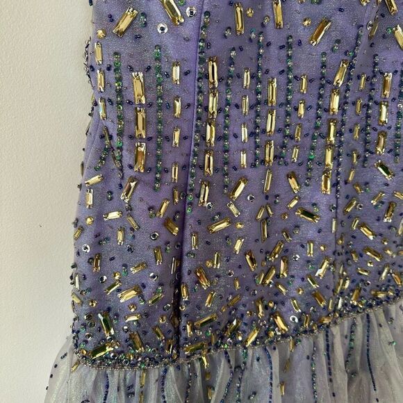 Party Time Formals Women’s Purple Iridescent All over Beaded Bodice Tulle Mini D - Picture 7 of 16
